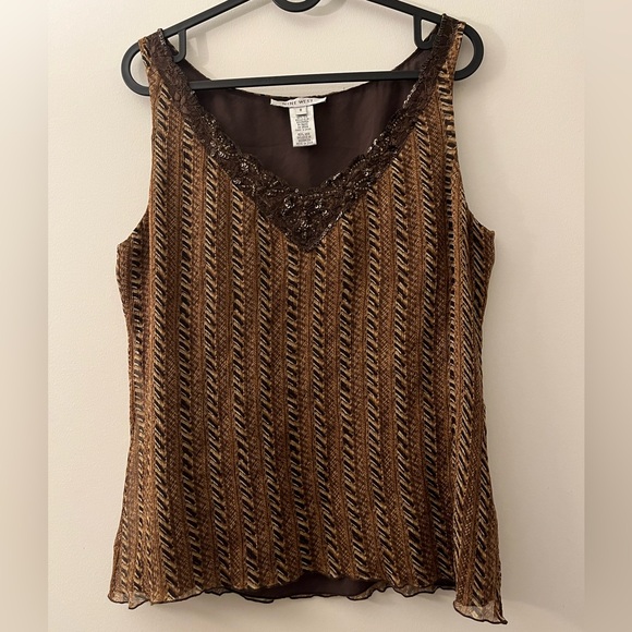 100% Silk Nine West Brown Beaded Tank Top - Picture 1 of 5